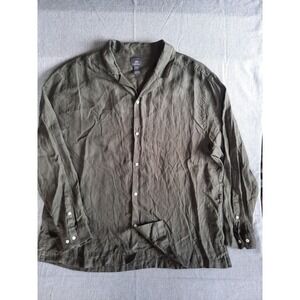 H&M Men 2XL Regular Fit Lightweight Button Shirt LongSleeve Military Green Linen